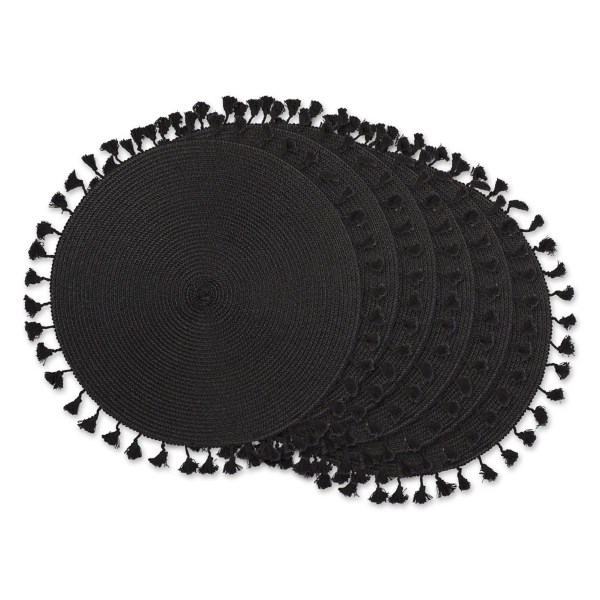 Black Round Placemats with Tassels, Set of 6 Kirklands Home