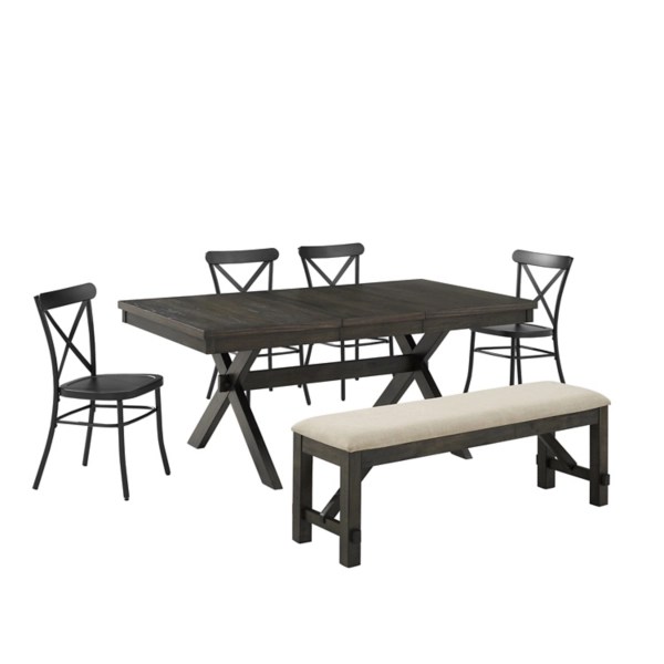 SDF_DINING ST6 MATTE BLK TRESTLE TABLE MTL XBACK CHAIRS BENCH 18.5IN SEAT Kirklands Home