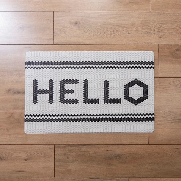 Black and White Hello Tiles Kitchen Mat Kirklands Home