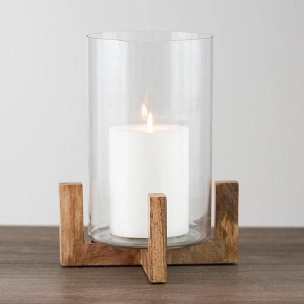 Candleholders Wood Hurricane Candle Holder set of 2 Home Décor Home & Living