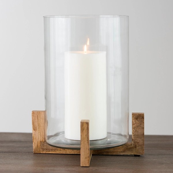 Mango Wood Base Hurricane Candle Holder, 13 in. Kirklands Home