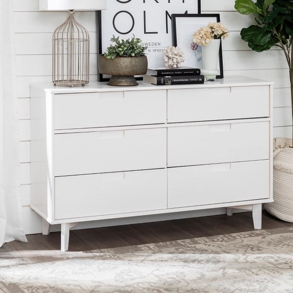 White Midcentury Grooved Handles Dresser Kirklands Home
