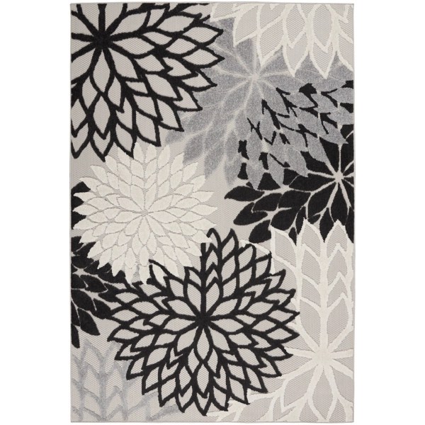 Black and White Floral Outdoor Area Rug, 5x7 Kirklands Home