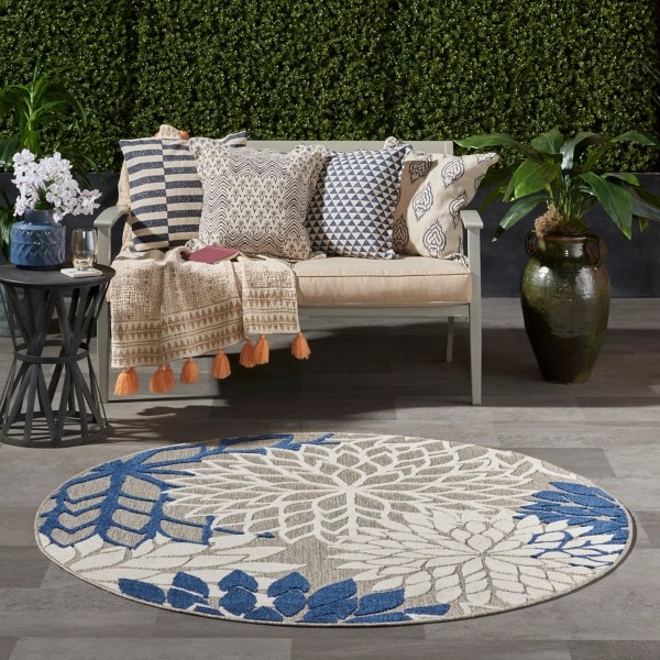 Denim Floral Burst Round Outdoor Area Rug Kirklands Home