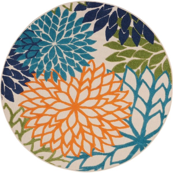 Tangerine Floral Burst Round Outdoor Area Rug Kirklands Home