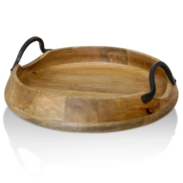 Round Rustic Metal Handle Wooden Tray Kirklands Home