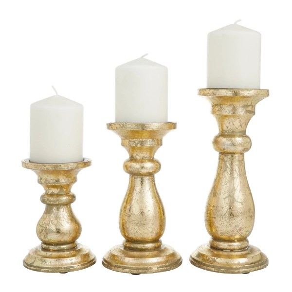 Gold Distressed Wood Candle Holders, Set of 3 Kirklands Home