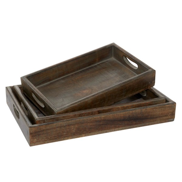Dark Brown Wood Trays with Handles, Set of 3 Kirklands Home