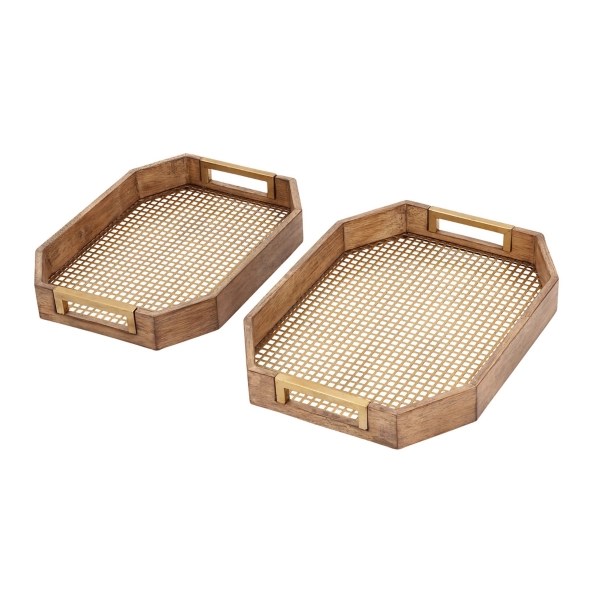 Mahogany Wood Grid Mesh Decorative Trays, Set of 2 Kirklands Home
