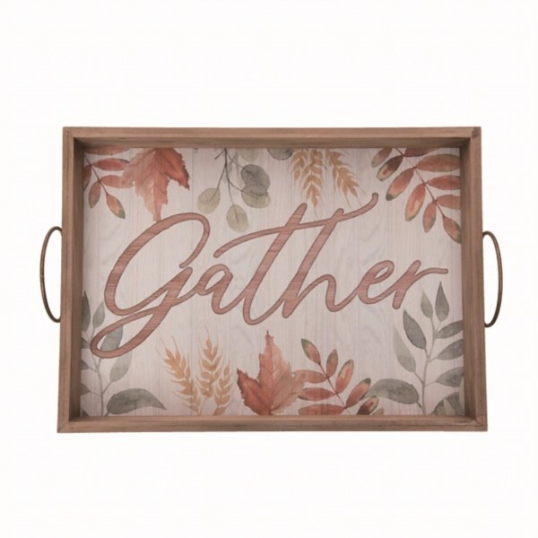 Wooden Autumn Leaves Gather Serving Tray Kirklands Home