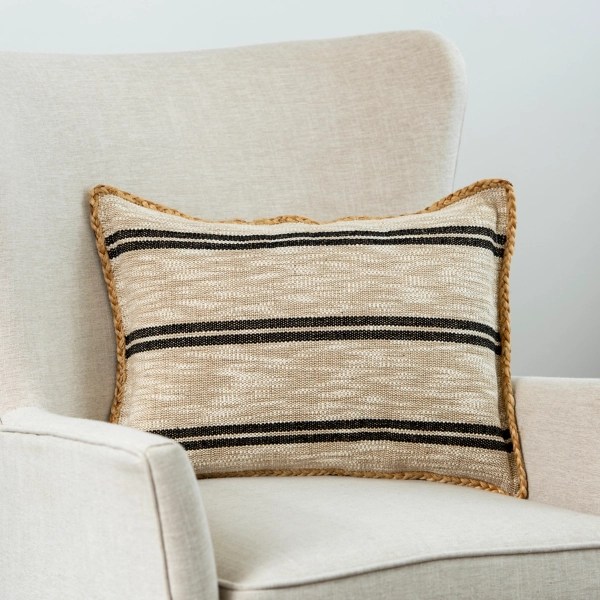 Braided Black Stripes Jute Lumbar Pillow Kirklands Home