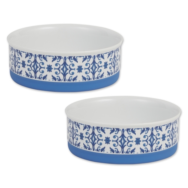 Blue Tile 2pc. Ceramic Pet Bowl Set, 6 in. Kirklands Home