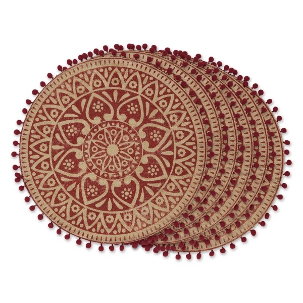 Red and Natural Print Round Placemats, Set of 6 Kirklands Home