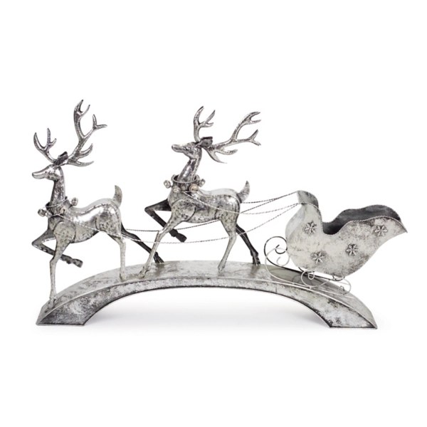 Silver Metal Reindeer Christmas Sleigh Kirklands Home