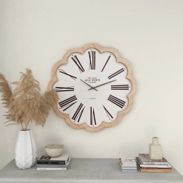 White Wood Scalloped Frame Wall Clock Kirklands Home