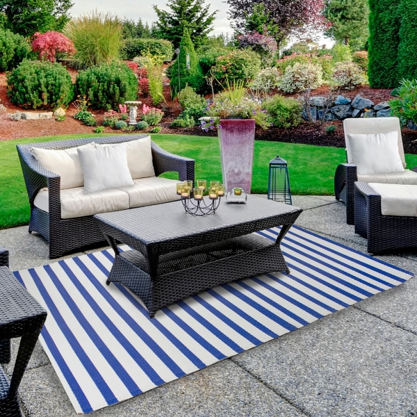 Cerulean Stripes Outdoor Area Rug, 4x6 Kirklands Home