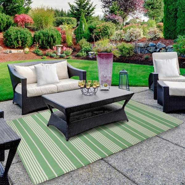 Fresh Green Stripes Outdoor Area Rug, 4x6 Kirklands Home