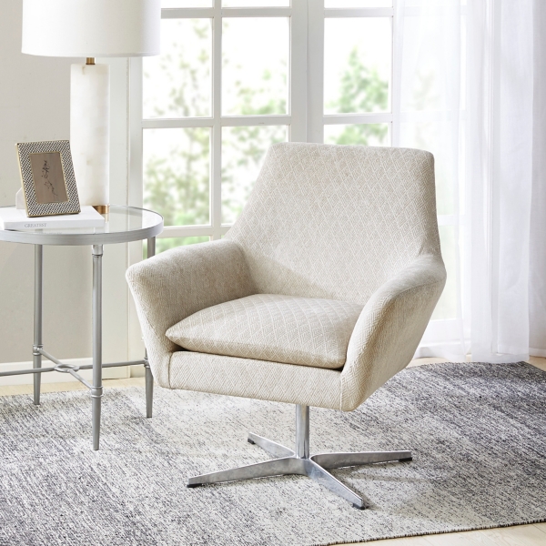 Cream Diamonds Upholstered Swivel Accent Chair Kirklands Home
