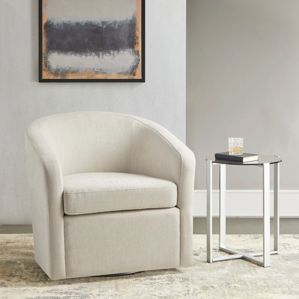 Ivory Upholstered Low Back Swivel Accent Chair Kirklands Home