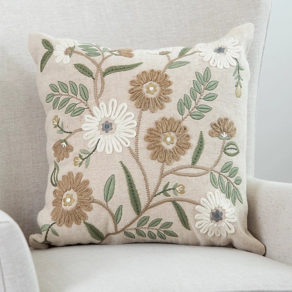 Floral Embroidered Pillow