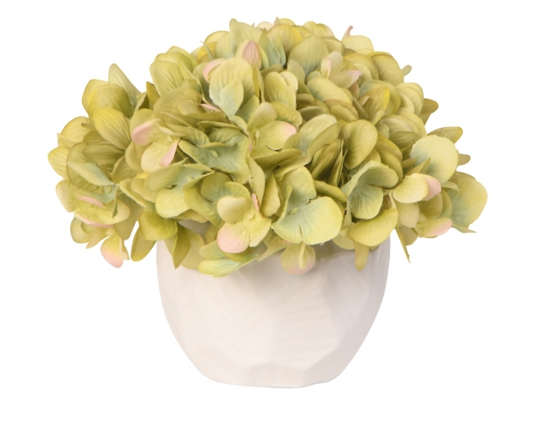 Green Hydrangea Arrangement in Geometric Bowl Kirklands Home