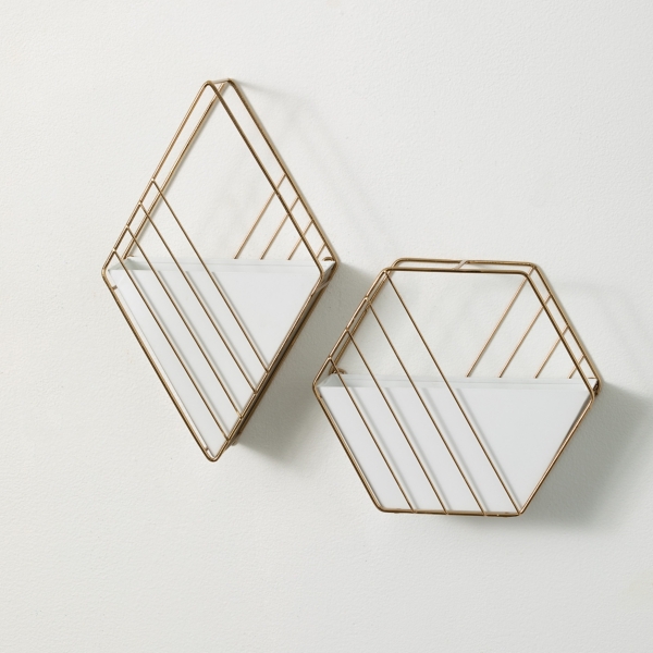 White and Gold Metal Wall Pockets, Set of 2 Kirklands Home