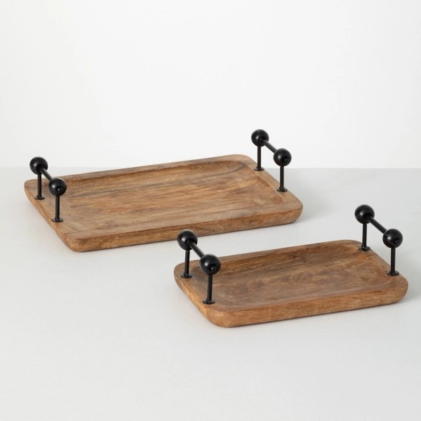 Rubberwood Black Handle Decorative Trays, Set of 2 Kirklands Home