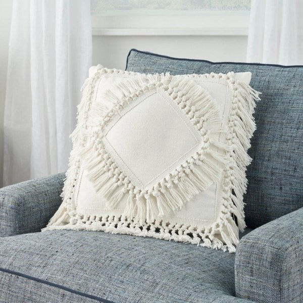 Ivory Diamond Fringe Throw Pillow Kirklands Home