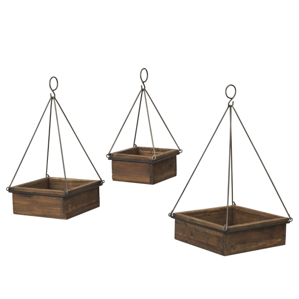 Brown Fir Wood Hanging Planter Boxes, Set of 3 Kirklands Home