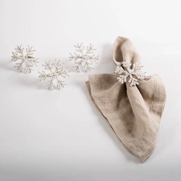 White Beaded Snowflake Napkin Rings, Set of 4 Kirklands Home