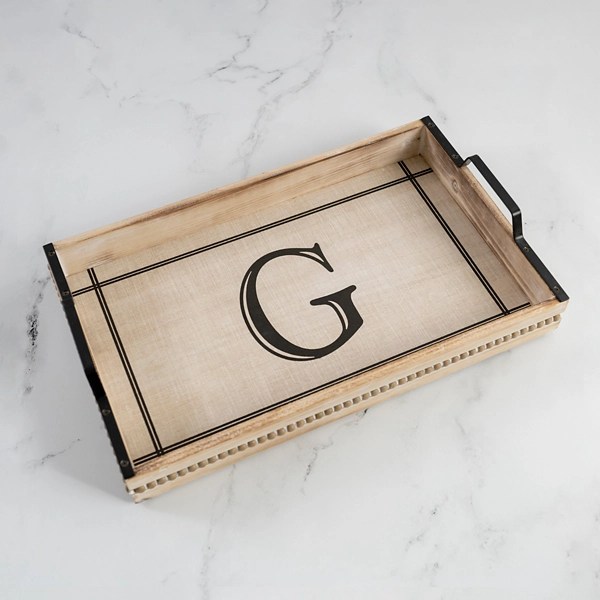 Whitewash Beaded Monogram G Tray Kirklands Home
