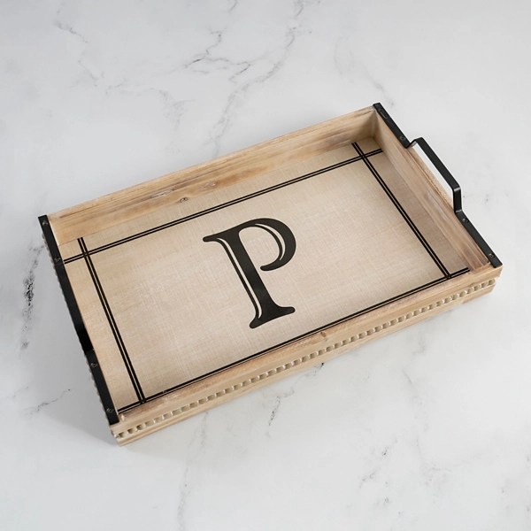 White Wash Beaded Monogram P Tray Kirklands Home