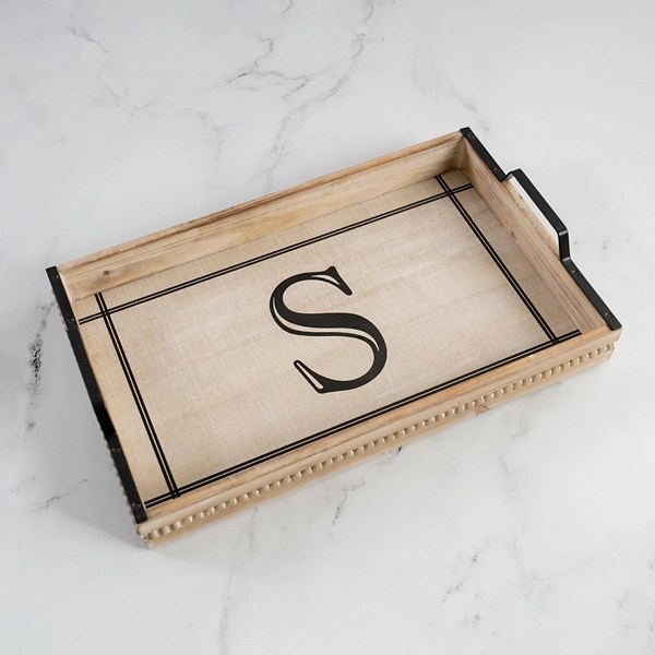 Whitewash Beaded Monogram S Tray Kirklands Home