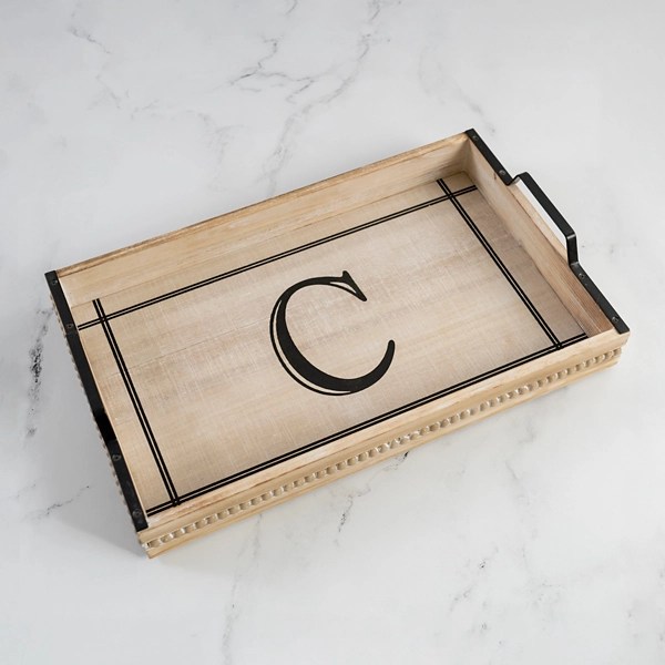 White Wash Beaded Monogram C Tray Kirklands Home