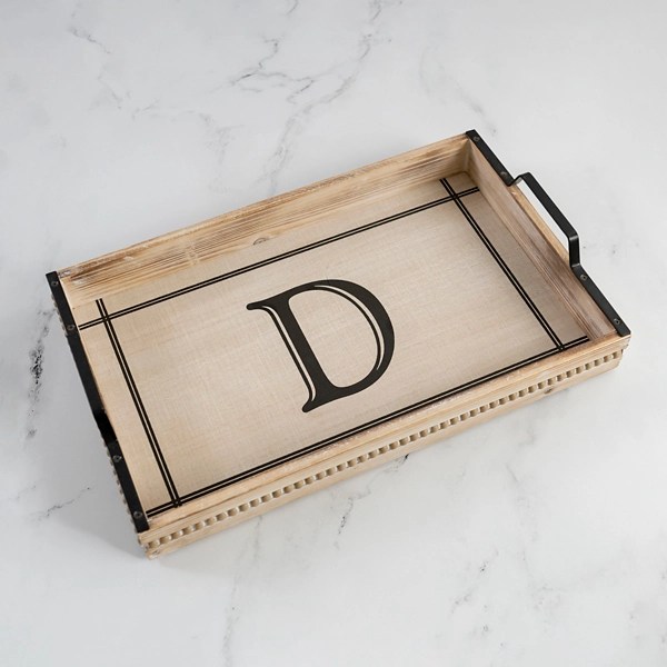 White Wash Beaded Monogram D Tray Kirklands Home