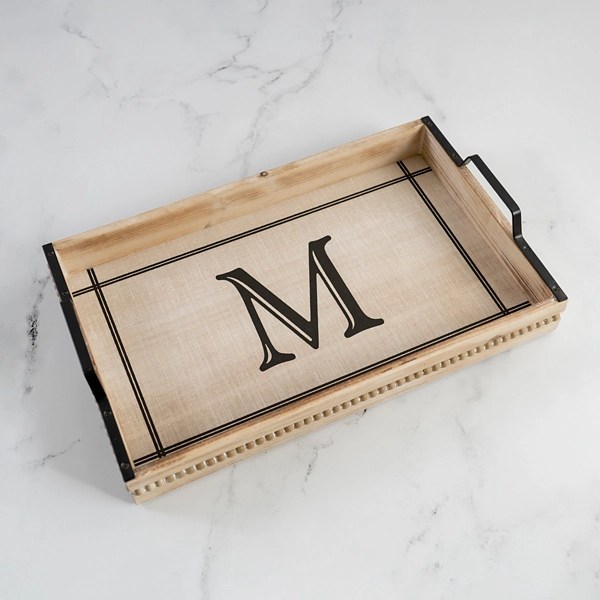 White Wash Beaded Monogram M Tray Kirklands Home