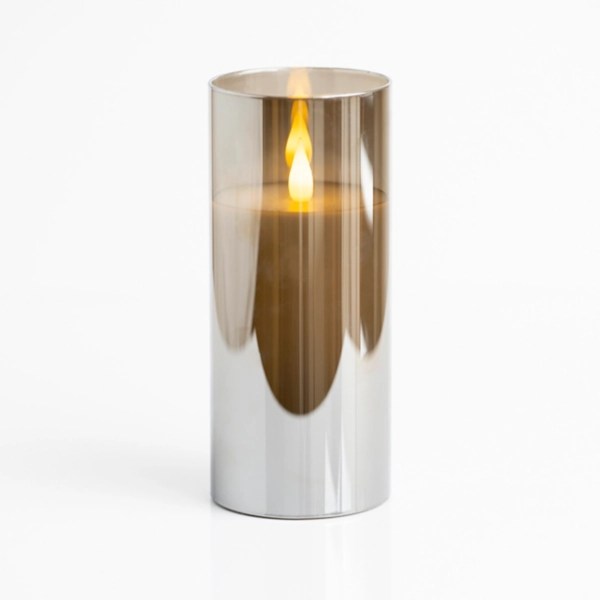 Gray LED Soft Flame Glass Pillar Candle, 3x7 in. Kirklands Home