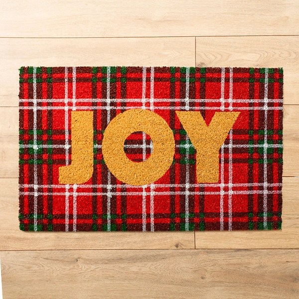 Red Plaid Joy Coir Doormat Kirklands Home