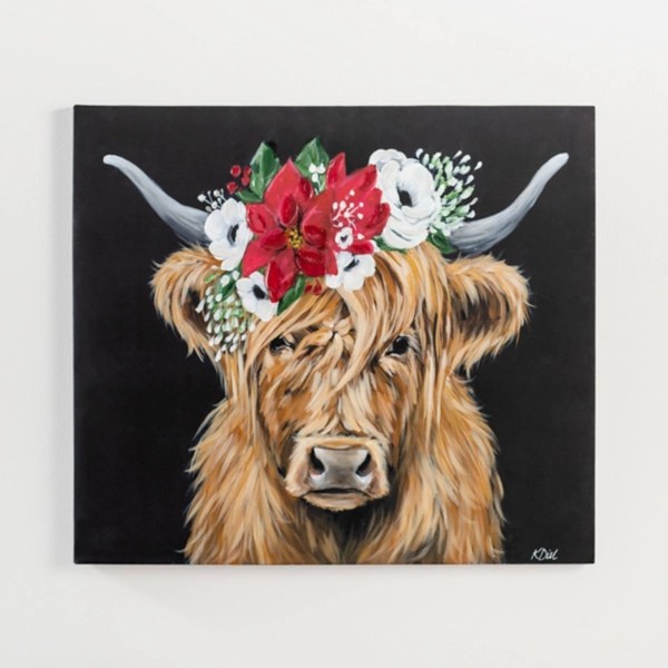 Poinsettia Crown Highland Cow Christmas Art Kirklands Home