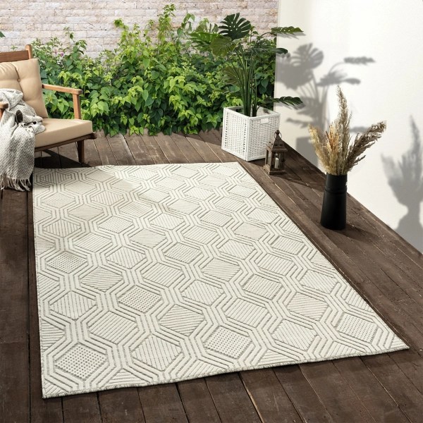 Cream and Blue Geo Indoor/Outdoor Area Rug, 7x9 Kirklands Home