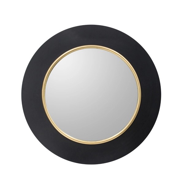 Drew I Black and Gold Round LED Mirror Kirklands Home