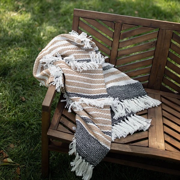 Golden Brown Fringe Stripes Outdoor Throw Blanket Kirklands Home