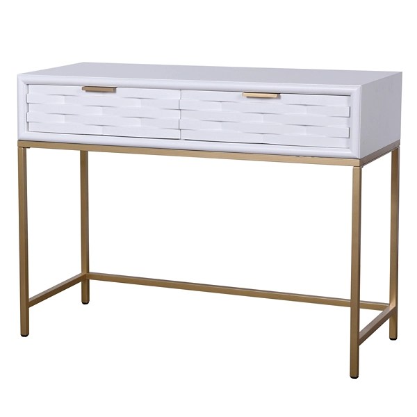 White Wood Basket Weave Console Table Kirklands Home