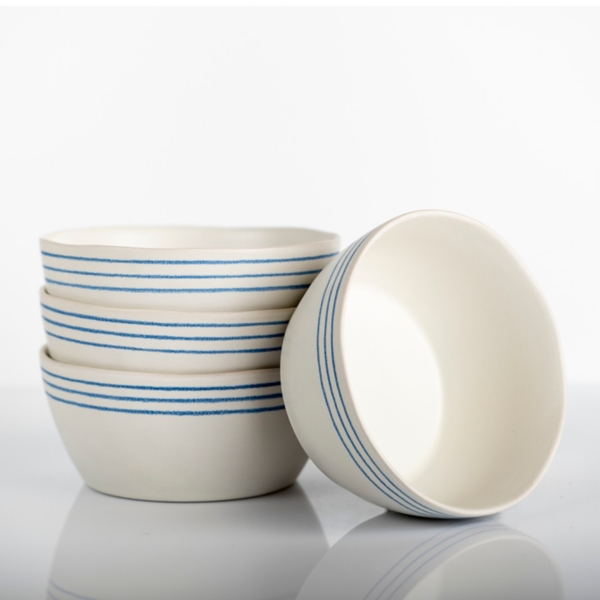 Blue Border Striped Cereal Bowls, Set of 4 Kirklands Home