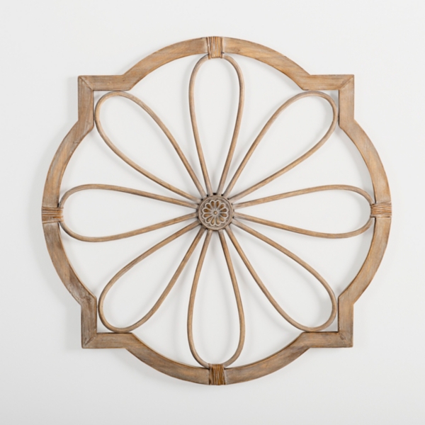 Wood and Rattan Flower Wall Plaque Kirklands Home