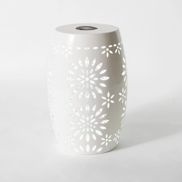 White Floral Solar Light Outdoor Stool Kirklands Home