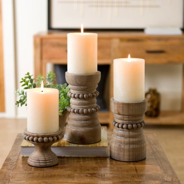 Natural Wood Beaded Pillar Candle Holder, 8 in. Kirklands Home
