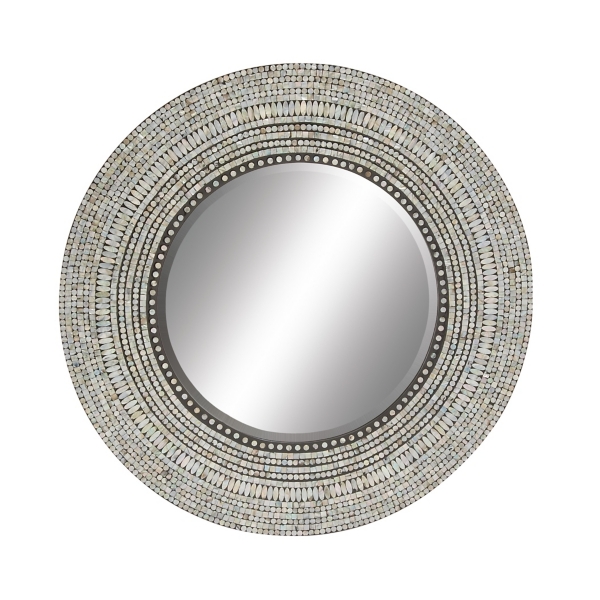 Round Gray Wood and Shell Mirror Kirklands Home