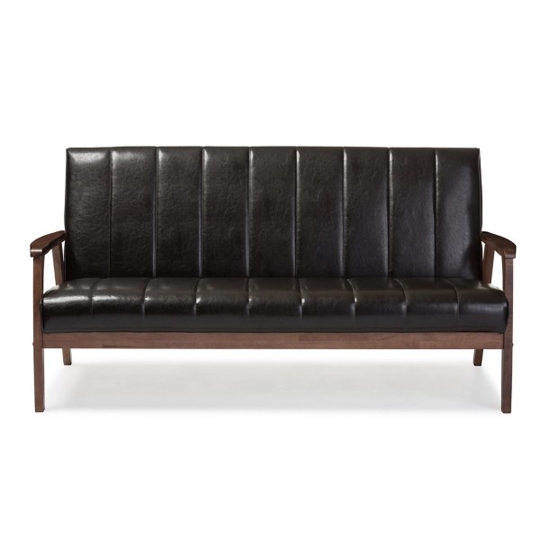 Dark Brown Faux Leather Channel Sofa, 63 in. Kirklands Home