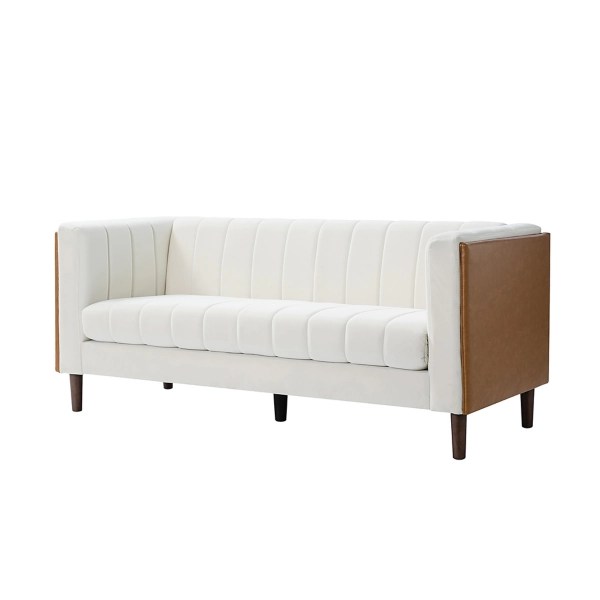 Ivory and Brown Leather Square Arm Sofa Kirklands Home